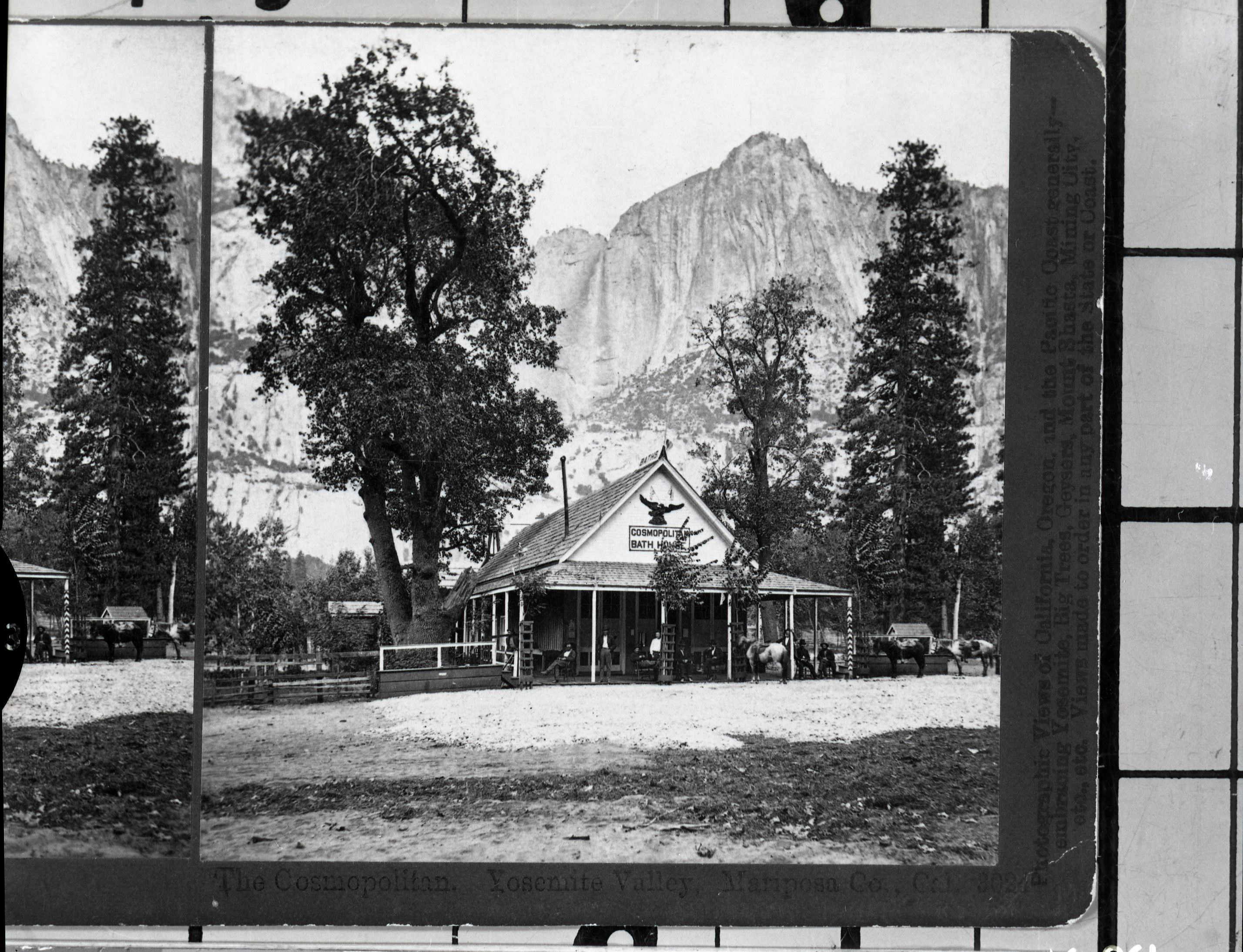 Detail of stereograph (YM-13,012). "The Cosmopolitan. Yosemite Valley, Mariposa Co., Cal. #3024" Pacific Coast Views. Copy Neg: 1985 by Michael Dixon
