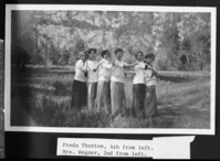 Freda Thornton, 4th from left and Mrs. John Wegner, 2nd from left. Copied from the Wegner photo album