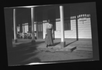 Maud Cornish Harris on main floor porch of the Sentinel Hotel, Yosemite Valley. Copied from Thomas Harris' original negative by Michael Dixon, October 1984.