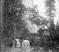 Detail of L. Smaus stereo (RL-16,530). Captioned: "600. Sentinel Rock. Hutchins' Hotel." copied by Michael Dixon, copied July 1985