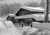 Skiers at Badger Pass Ski House.