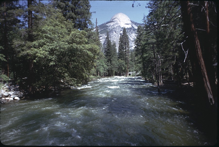 Merced River & North Dome from Tissyack Bridge, Happy Isles