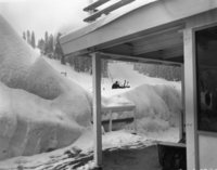 Heavy winter. Badger Pass Ski Lodge, Poarch and No. 4 ski lift.