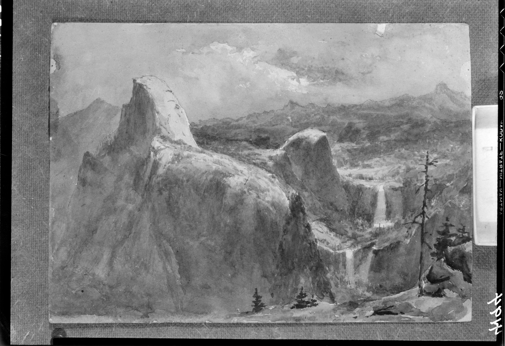 High Sierras - Half Dome and Vernal & Nevada Falls. Water color.