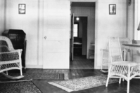Copy Neg: Michael Dixon, 1986. #53 H-109, interior of Living room, looking South-west. Residence for employees, know as the Housekeeping Cabin - Camp 17. Located on the "Ahwahnee Meadow Row." employees - quarters Camp 17 (Y.N.P. Co.). Original in Research Library Rarebook Room in general park inventory binders.
