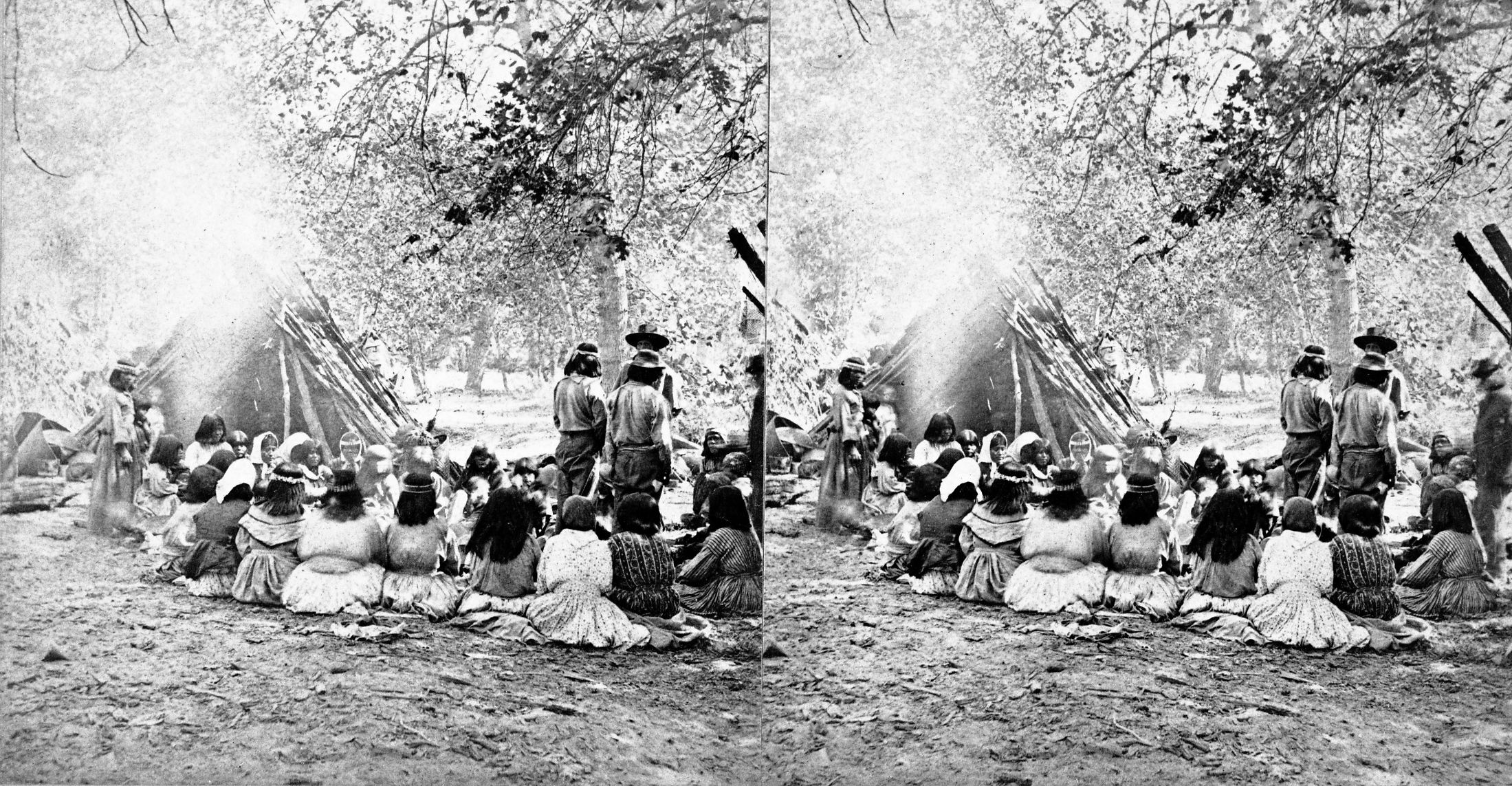Morning Council on the Merced; A Muybridge stereograph of an 1872 trip to Yosemite Valley.