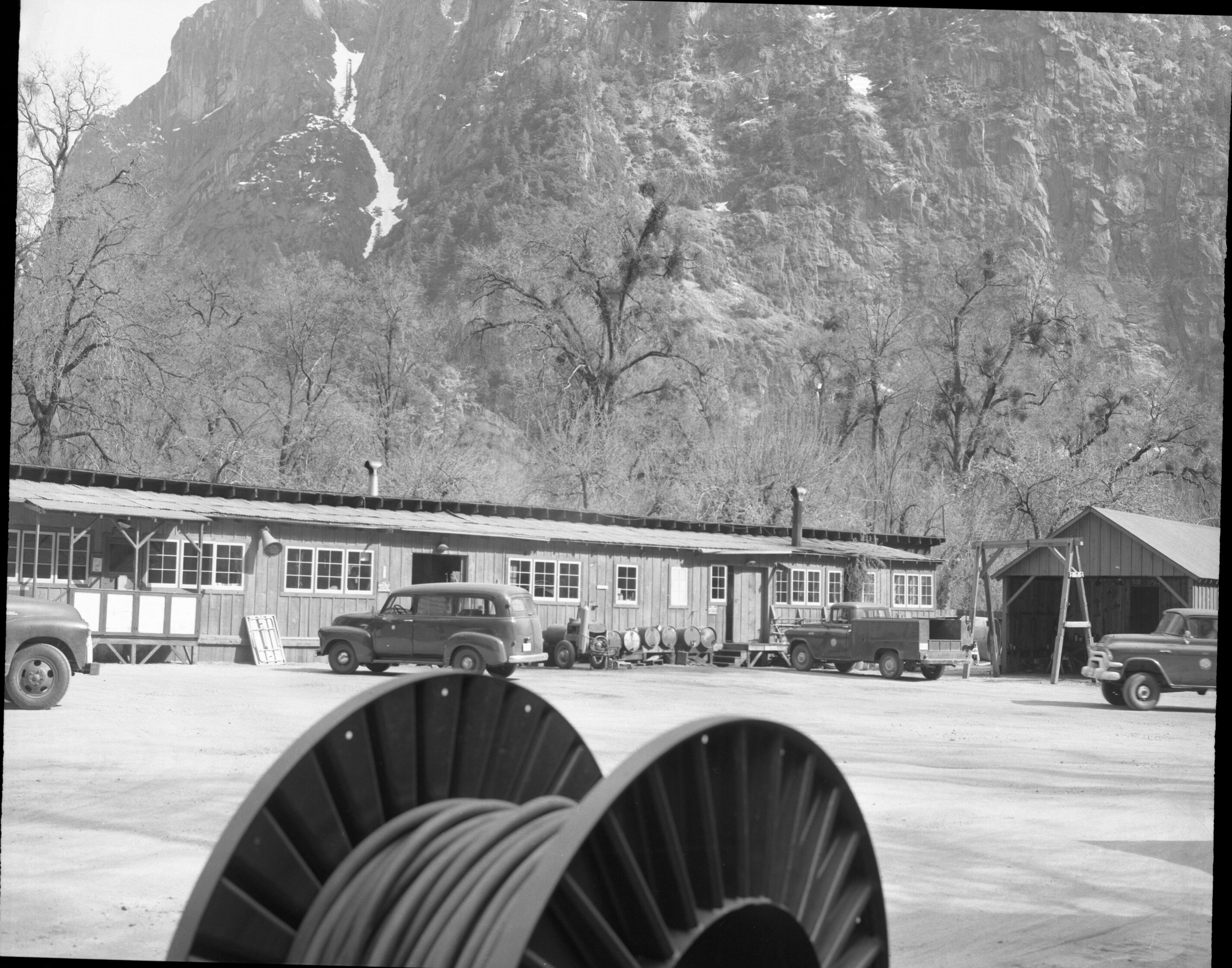 Views of structures and scenes to be eradicated under Mission 66 in Yosemite Valley. Purpose: Before and after comparisons.