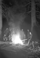 Group around campfire at Wilmer Lake