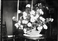 Floral arrangement in Miwok basket by Mrs. Wm. (Etta Grace) Sell Sr. Copied from original in YNP Collection.