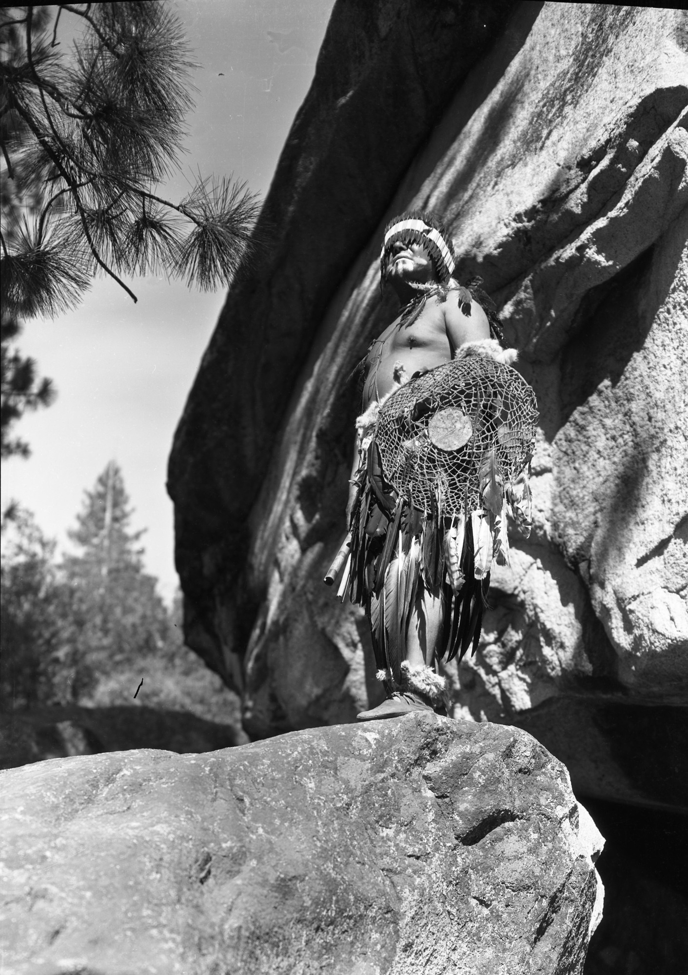 Le-Me, Chief of Yosemite Band, at entrance of Indian Cave.