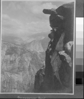 Overhanging Rock at Glacier Point. Copied from the Photo album of Robert Lindsey, who worked on the Yosemite Valley survey, as a civil engineer. 1903-1905. Copied October 1983 by Michael Dixon.