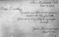 Autograph of Gertrude Sibley, cousin of Dorothy Atkinson. Copied courtesy Bonnie Douthit. Copied October 1980 by Michael Dixon.