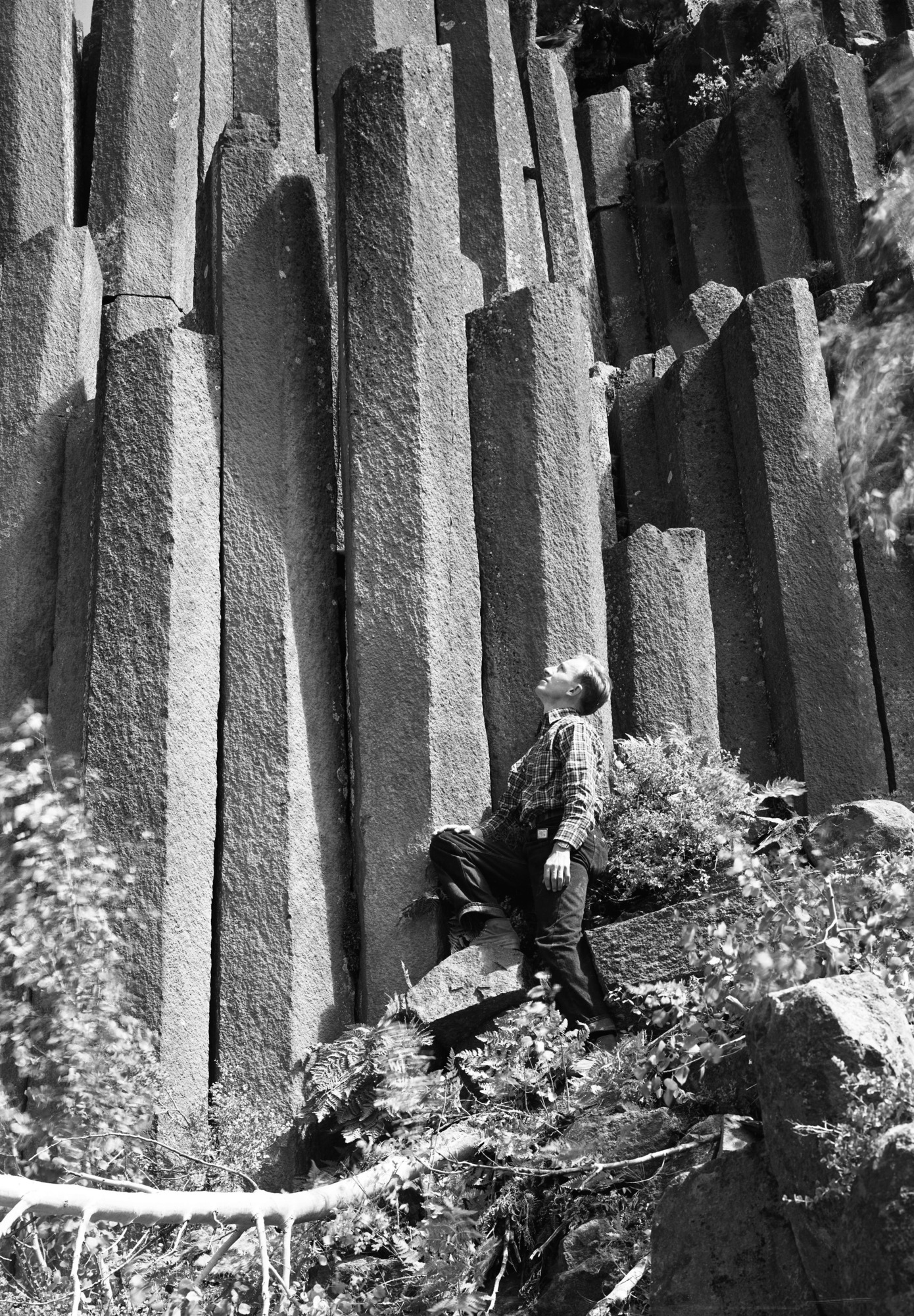 Closeup of Devils Postpile with Bob Brown.