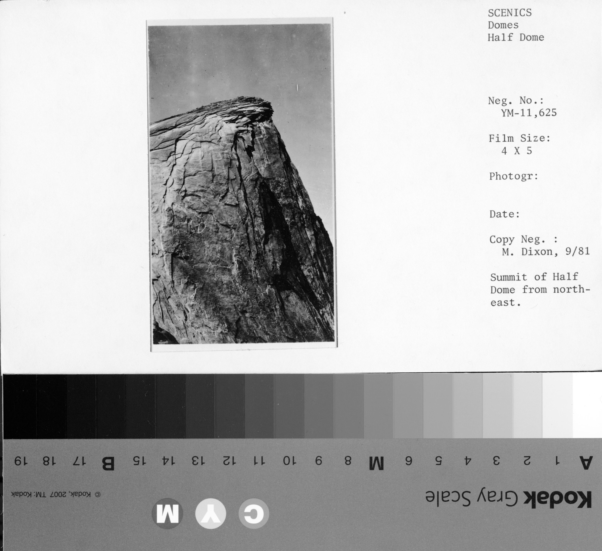 Copy Neg: Michael Dixon, September 1981. Summit of Half Dome from northeast.