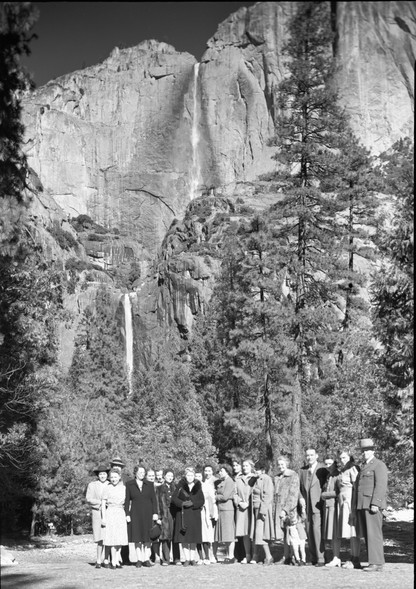 Regional Office Women at foot of Yosemite Falls.
