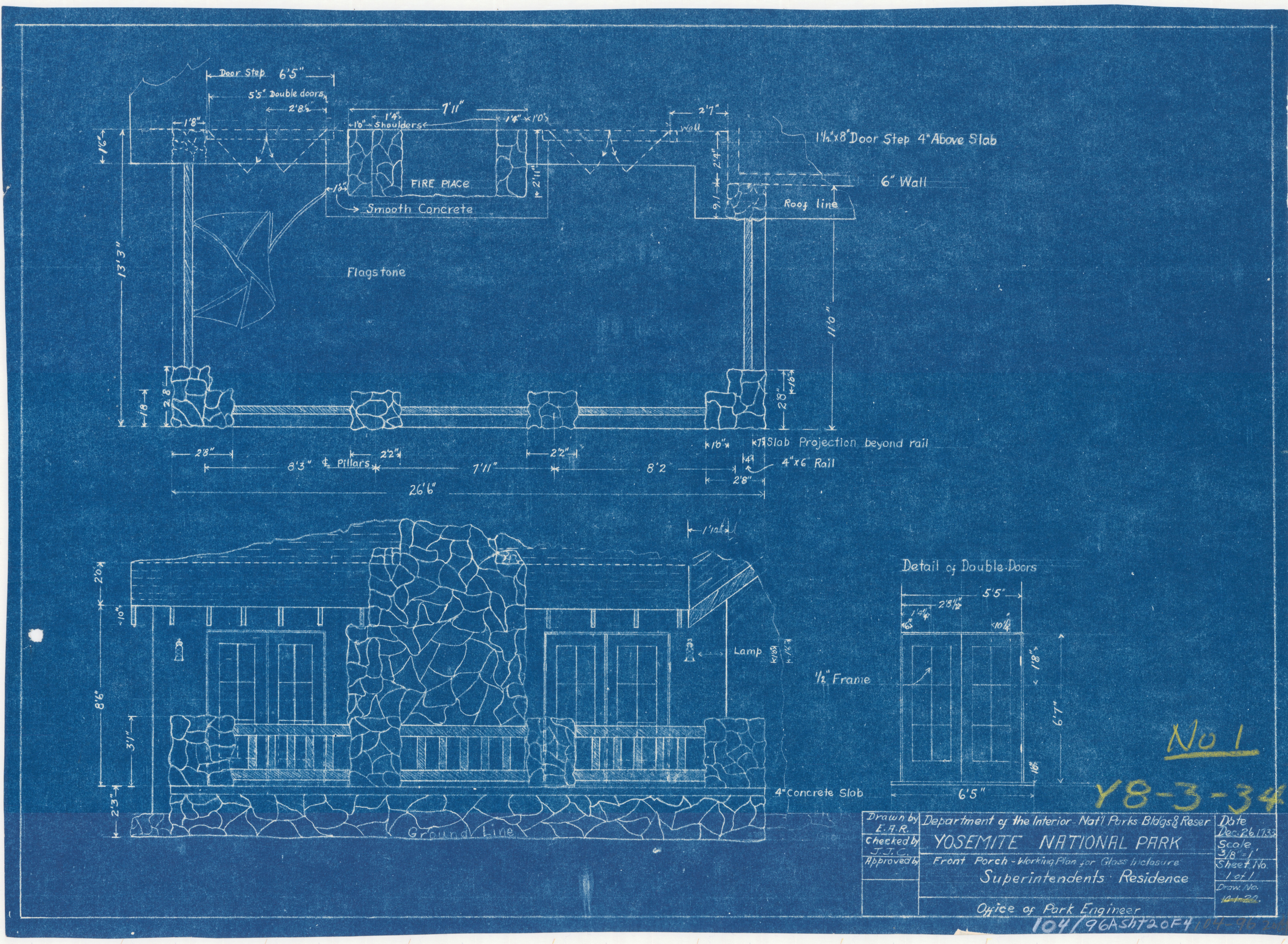 Front Porch - Working Plan for Glass Enclosure - Superintendent's Residence