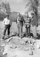 L to R: Willy Rhoan, Carl P. Russell, Harold Perry & Mayo Perry at a Native American site near Oakhurst, CA.