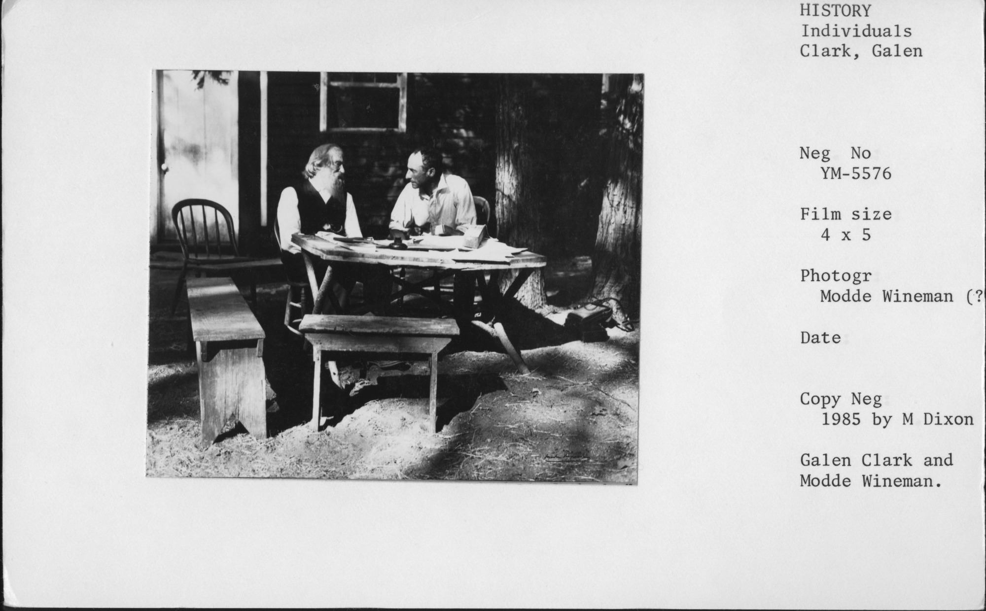 Copy Neg: 1958 by Michael Dixon. Galen Clark and Modde Wineman. Photographer: Modde Wineman (?)