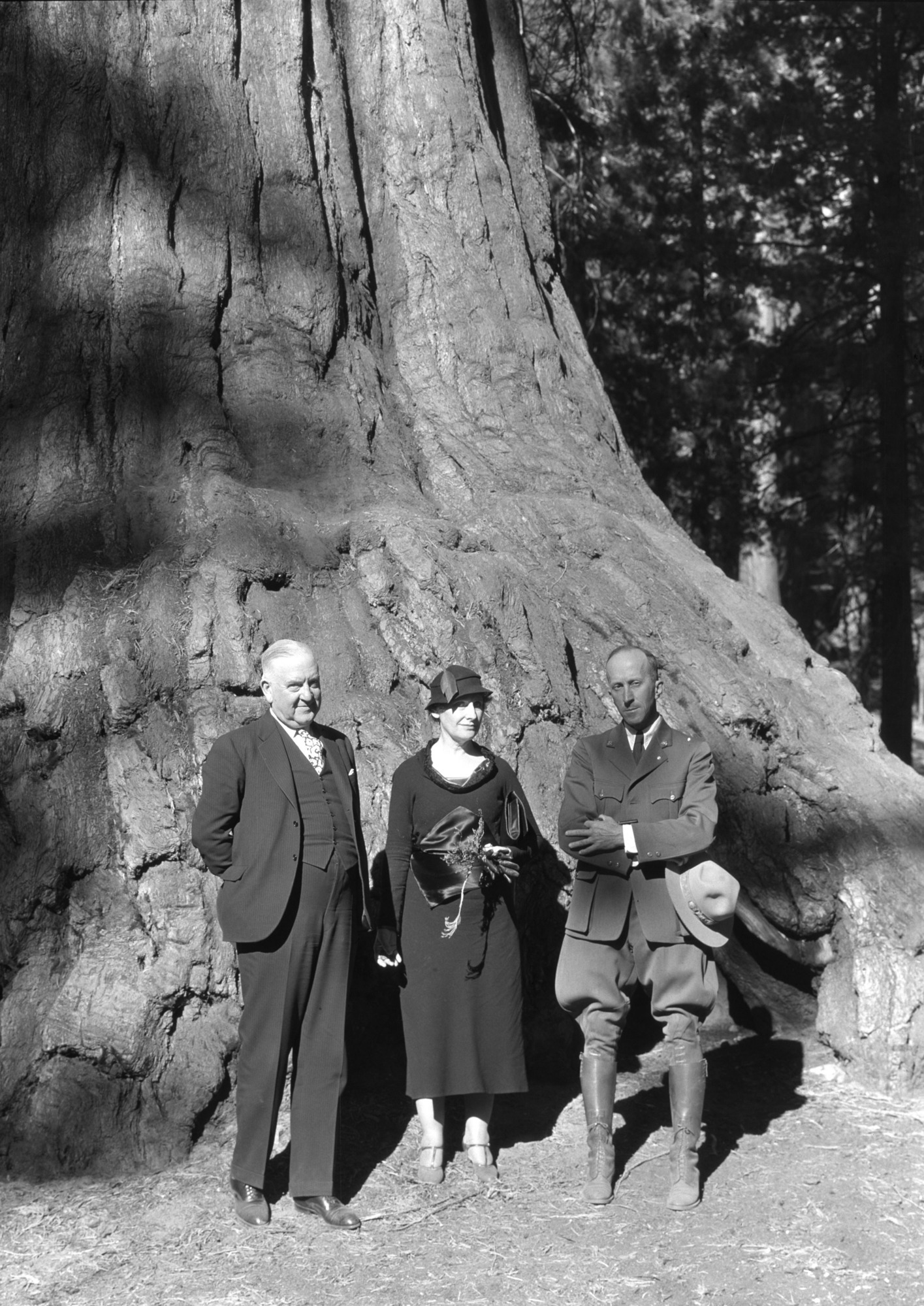 L to R: Mr. P.J. Haggerty, U.S. Mint S.F.; Mrs. Nellie Taylor Ross, director of Mints (ex-governor of Wyoming) and Colonel C.G. Thomson, Supt. of Yosemite.