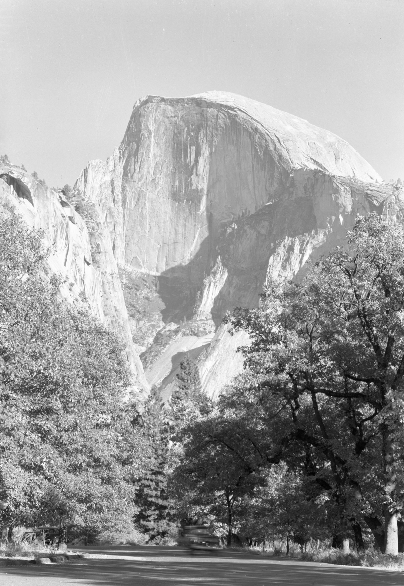 Telephoto of Half Dome showing face contours.