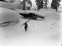 Heavy snow at Badger Pass and snowplows.
