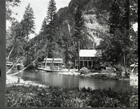 Detail of RL-16,427. Caption: "No. 265. Hutching's Cottage, Yosemite Valley, Cal." Hutching's House and River Cottage.copied by Michael Dixon, copied July 1985