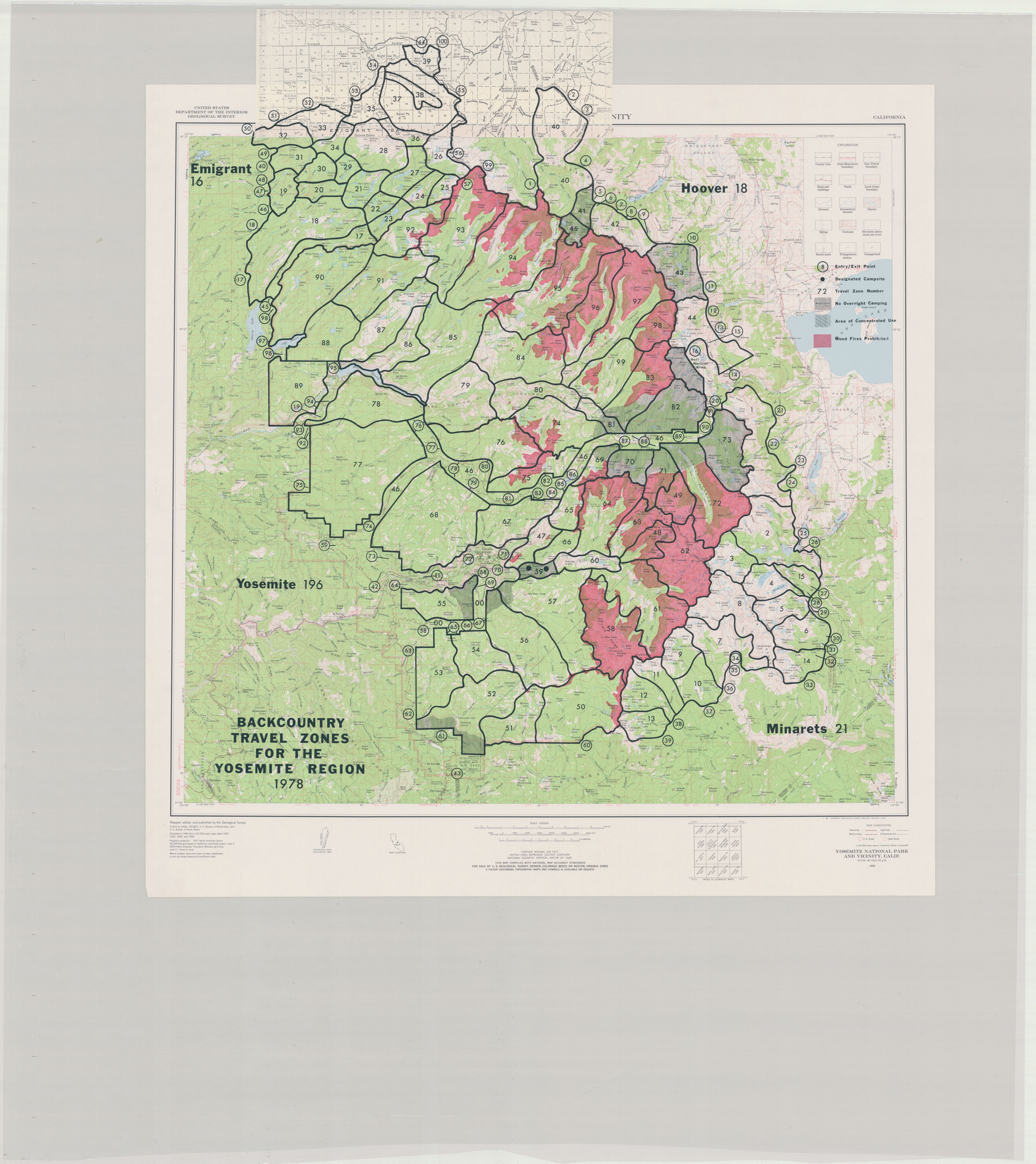Backcountry Travel Zones for the Yosemite Region 1978