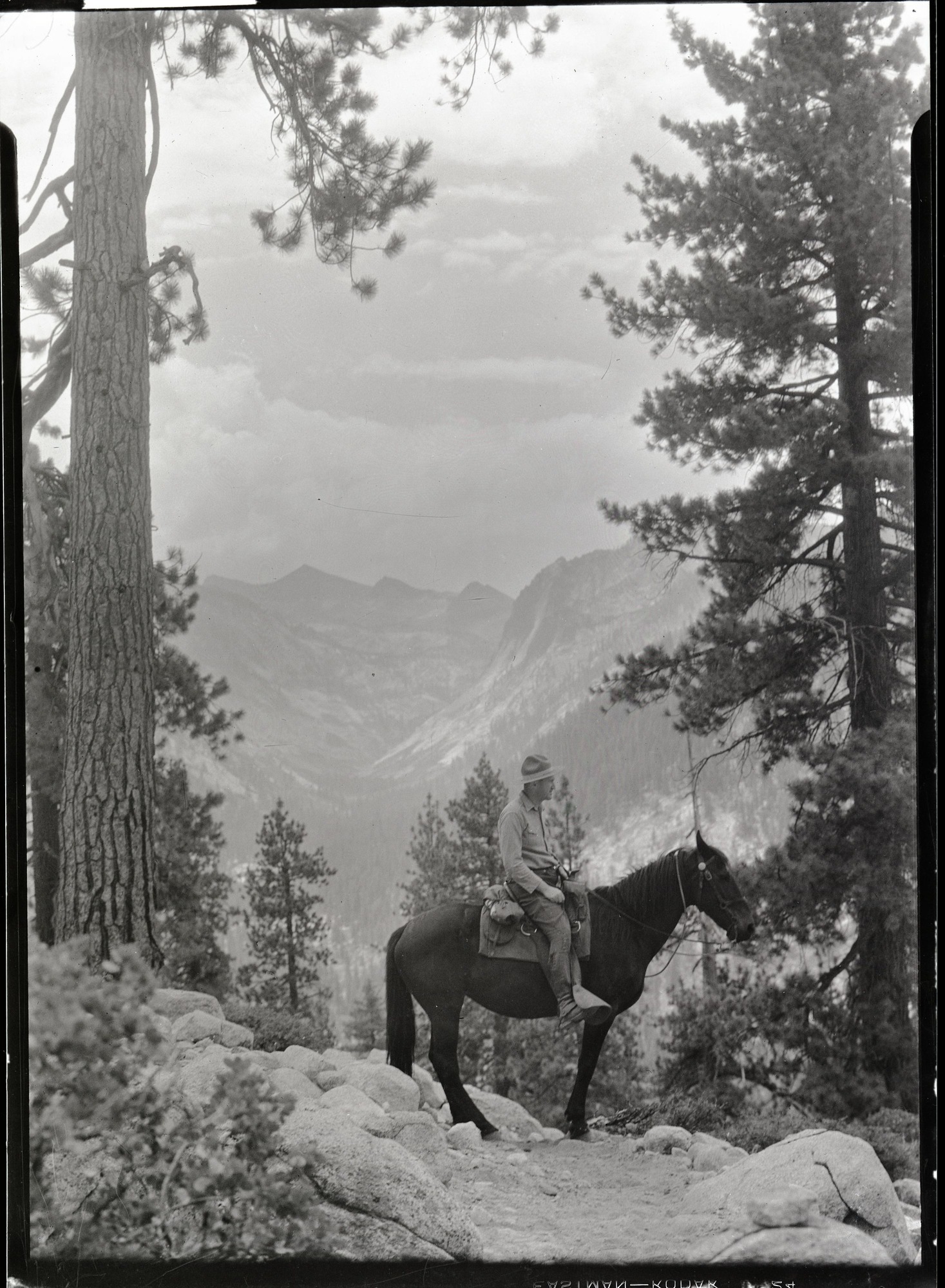 Director Albright with the "Roarding River" region in the background. copied by Mike Floyd.  copied September 1991.