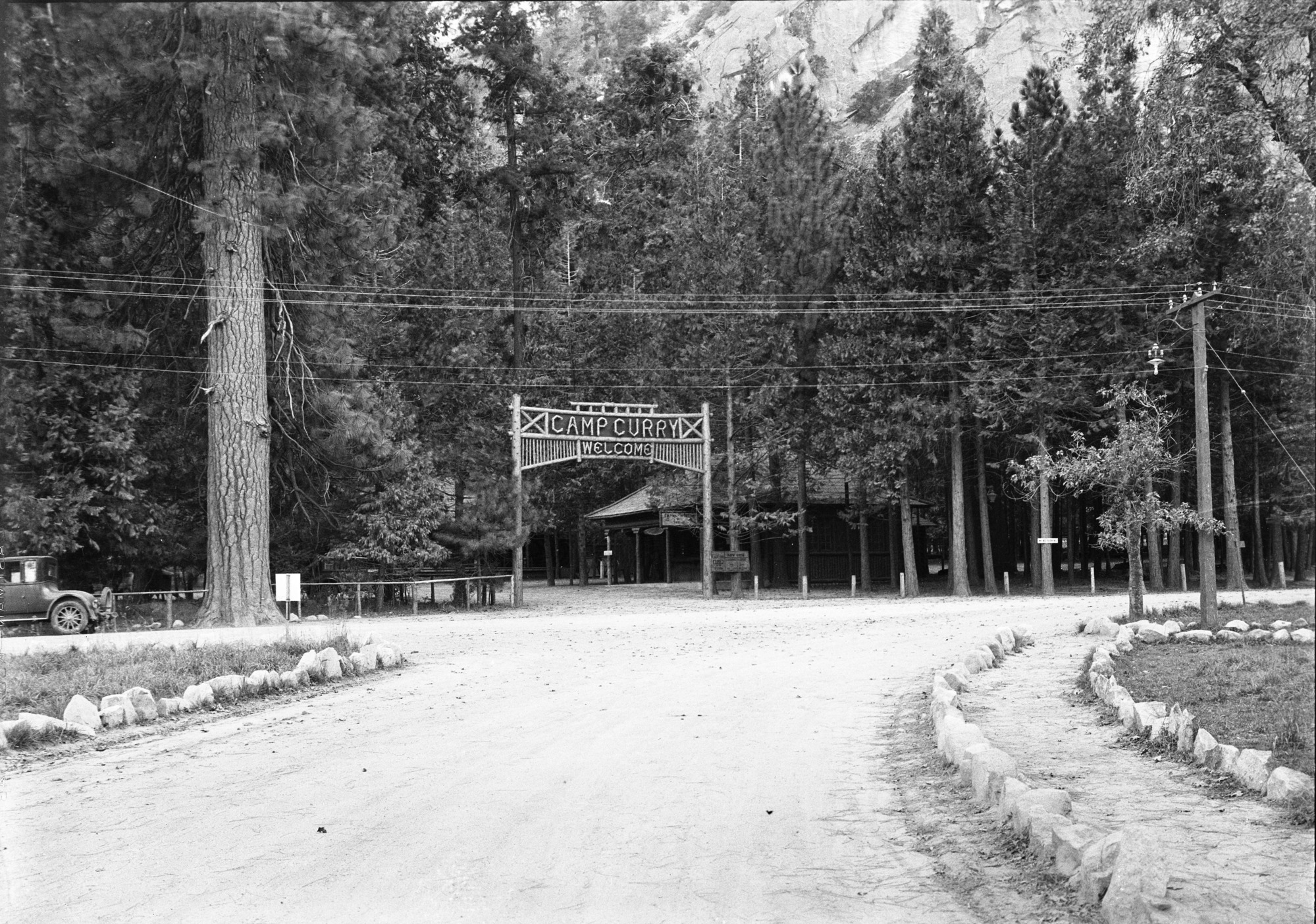Camp Curry entrance with wires showing.