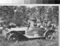 Man in flat brimmed hat is Neyo Figueroa, leader of the Mariposa Miwoks. Original in YNP Collection.