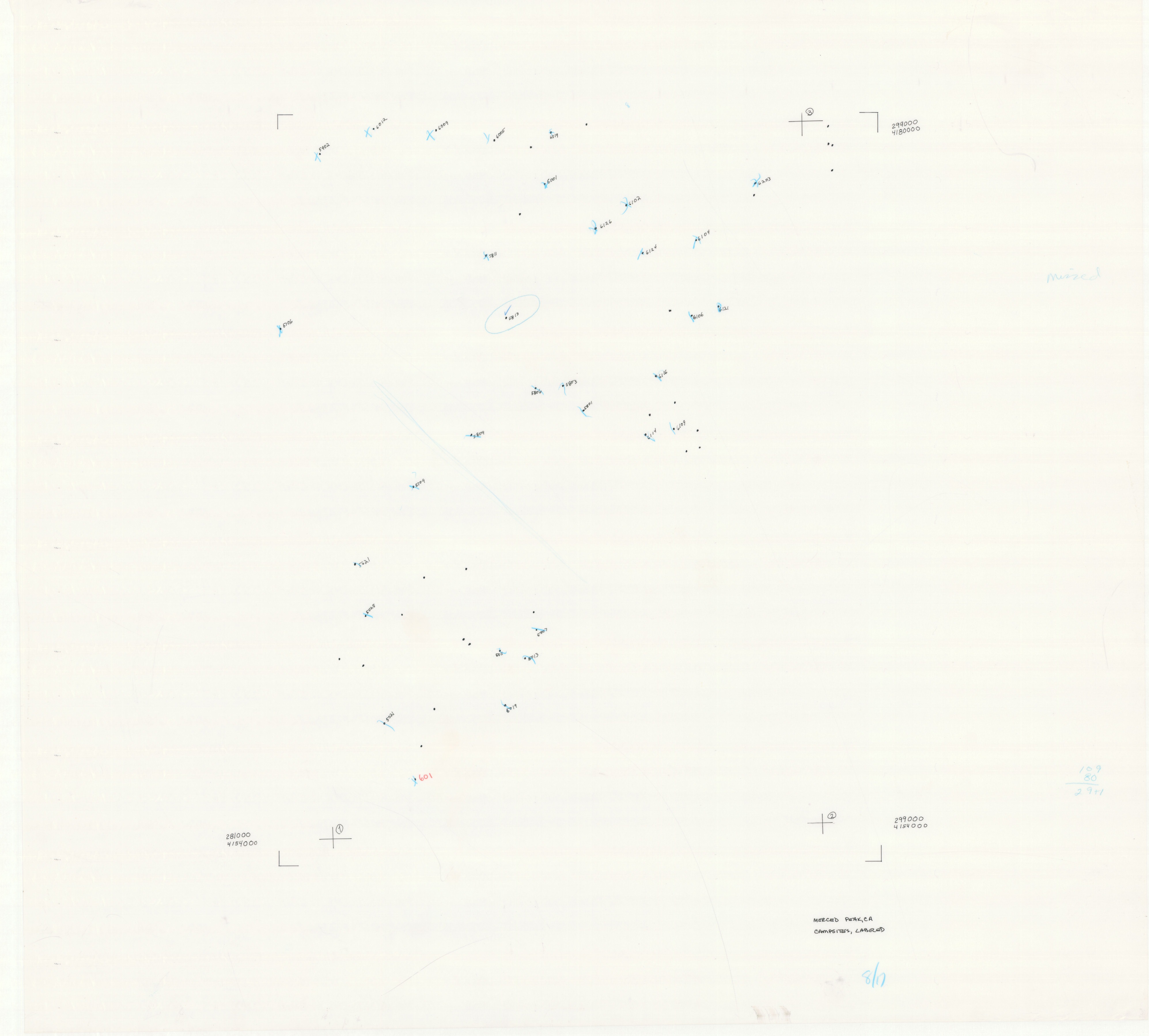 Merced Peak, CA Campsites, Labeled