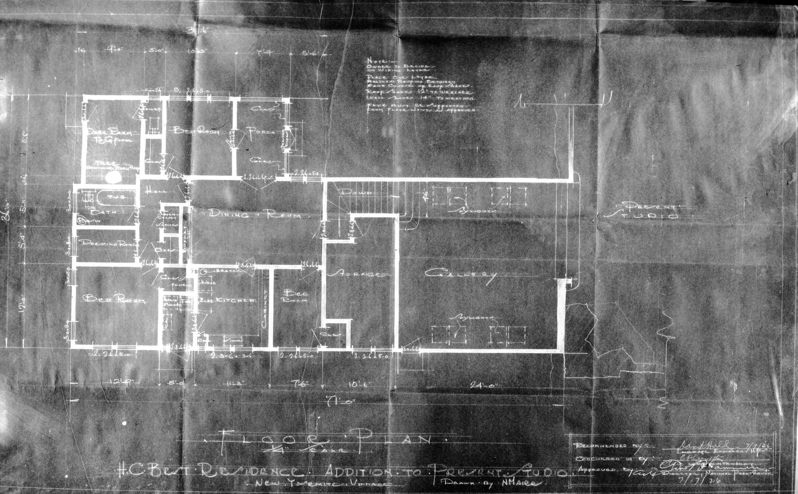 Copy of Best's Studio blueprint dated 1926. Original in Record Center. Copied by Michael Dixon
