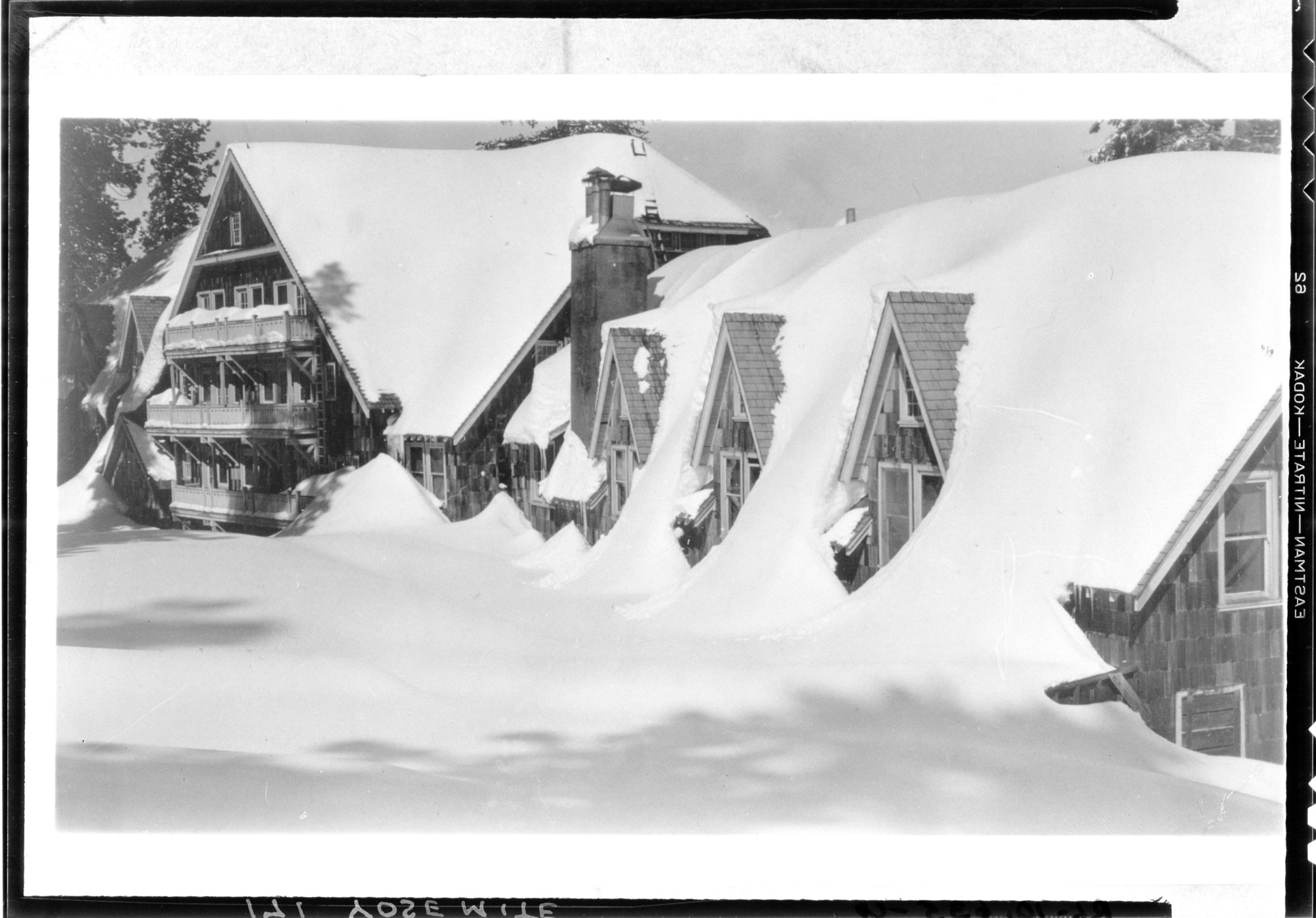 Glacier Point Hotel showing snow level at the second story.