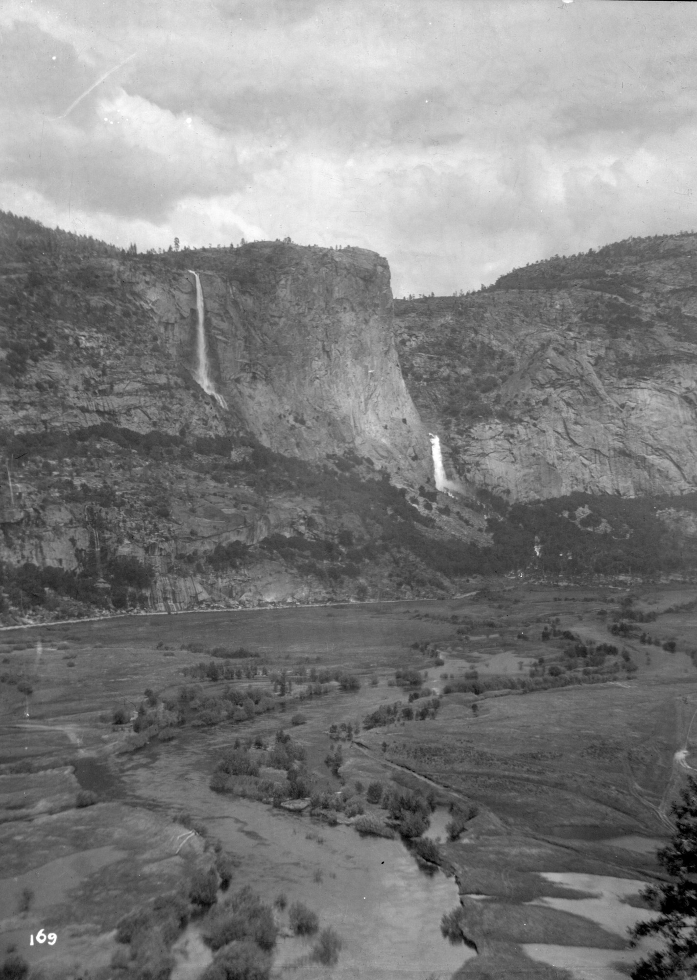 Hetch Hetchy with waterfalls before reservoir