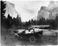 J. H. Leach and automobile on the first day of authorized automobile traffic into and from the Valley. [SLIDE: 201-SL09-1162]. copied by Phillips, copied August 1936