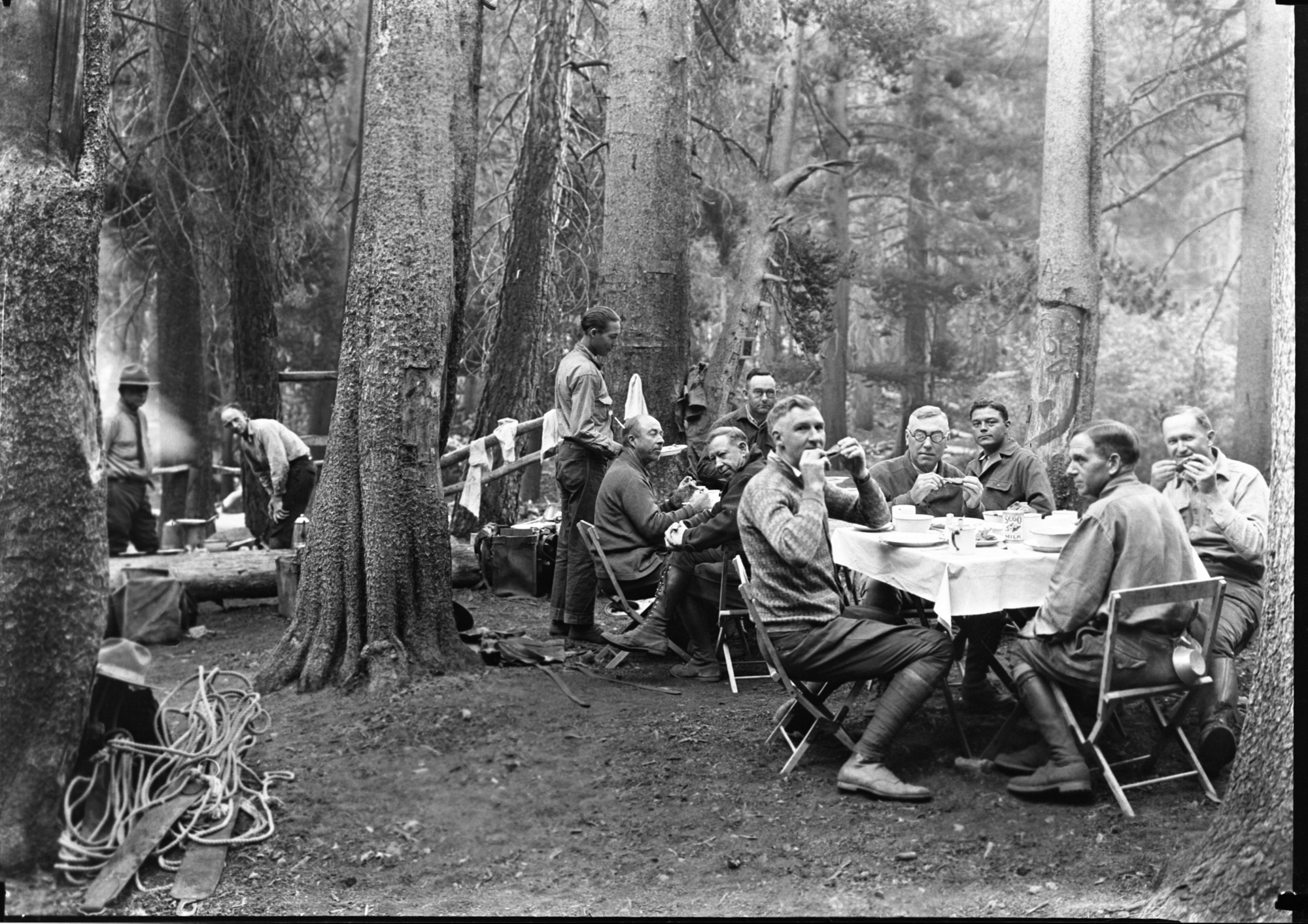 In camp on Sphinx Creek. Horace Albright on far right. (Kings Canyon Area)