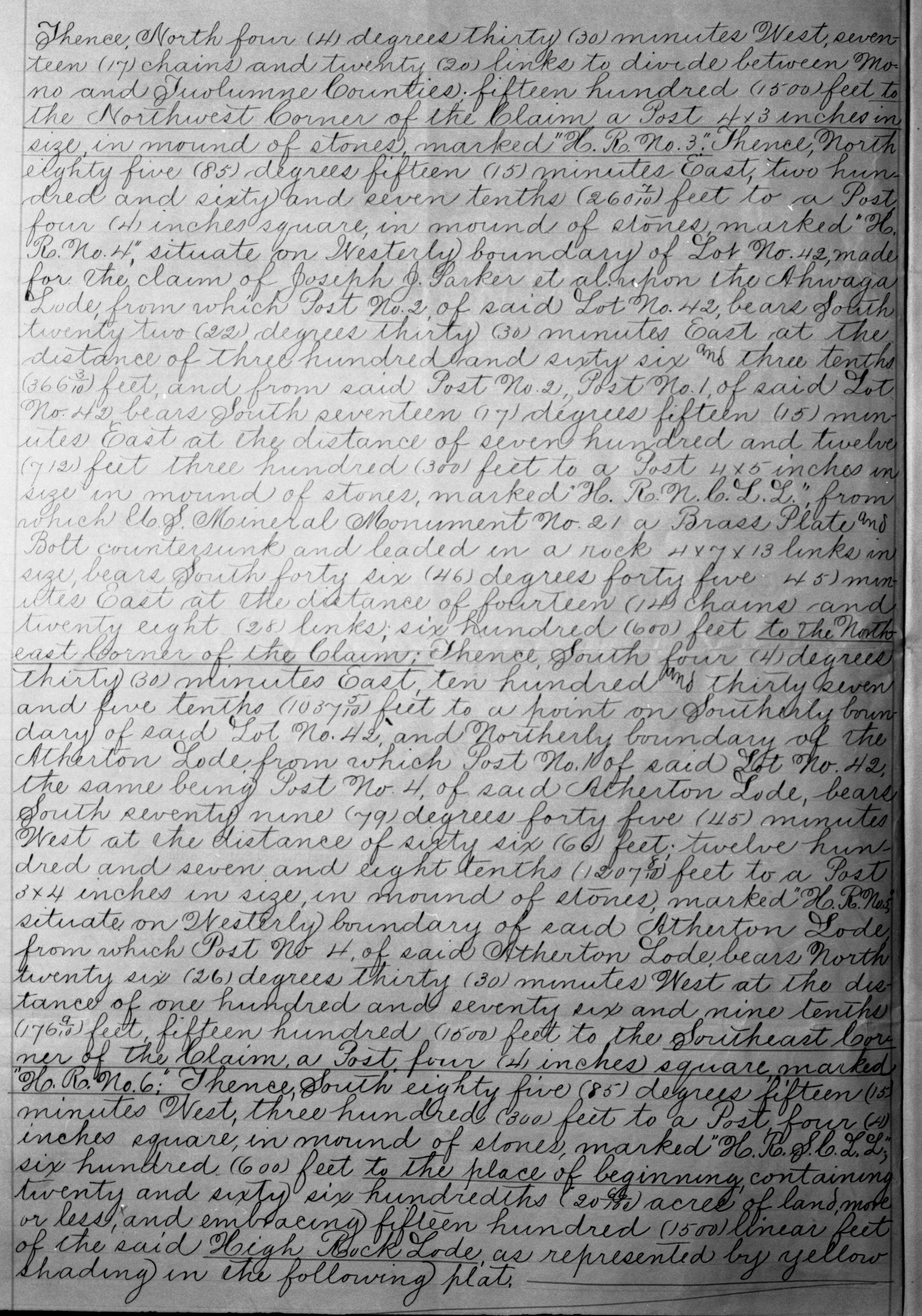 Document pertaining to the Tioga Mines. Originals in the Yosemite collection. See also RL-13,130-13,145