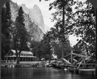 Detail of L. Smaus Stereo. Caption: "No. 267. Hutchings' Hotel, yosemite, Cal." copied by Michael Dixon, copied July 1985