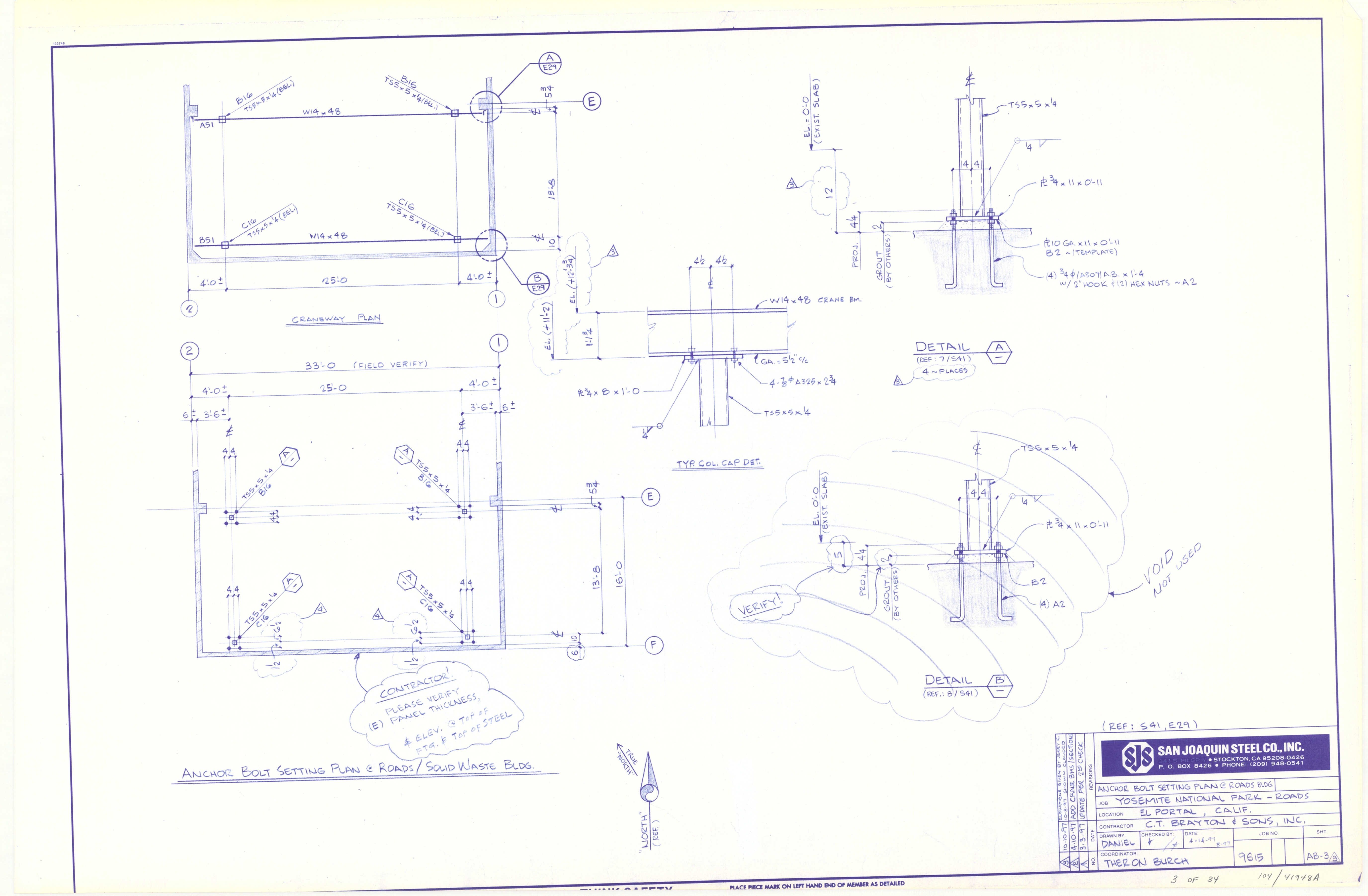 Anchor Bolt Setting Plan at Roads Bldg. Yosemite National Park- Roads