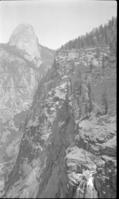 Panorama Cliffs & trails, with Half Dome in the background & Illilouette Fall in the foreground.