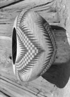 The largest basket made in Yosemite. Made by Lucy Telles, Paiute.