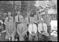 Members of Park Staff on occasion of Frank B. Ewing's retirement. Left to Right, Seated: E. Carlton Smith, Charles F. Hill, Frank B. Ewing, and William J. Ellis. Standing: Ralph H. Anderson, Carl P. Russell, John B. Wosky, Oscar A. Sedergren, and Emil F. Ernst.