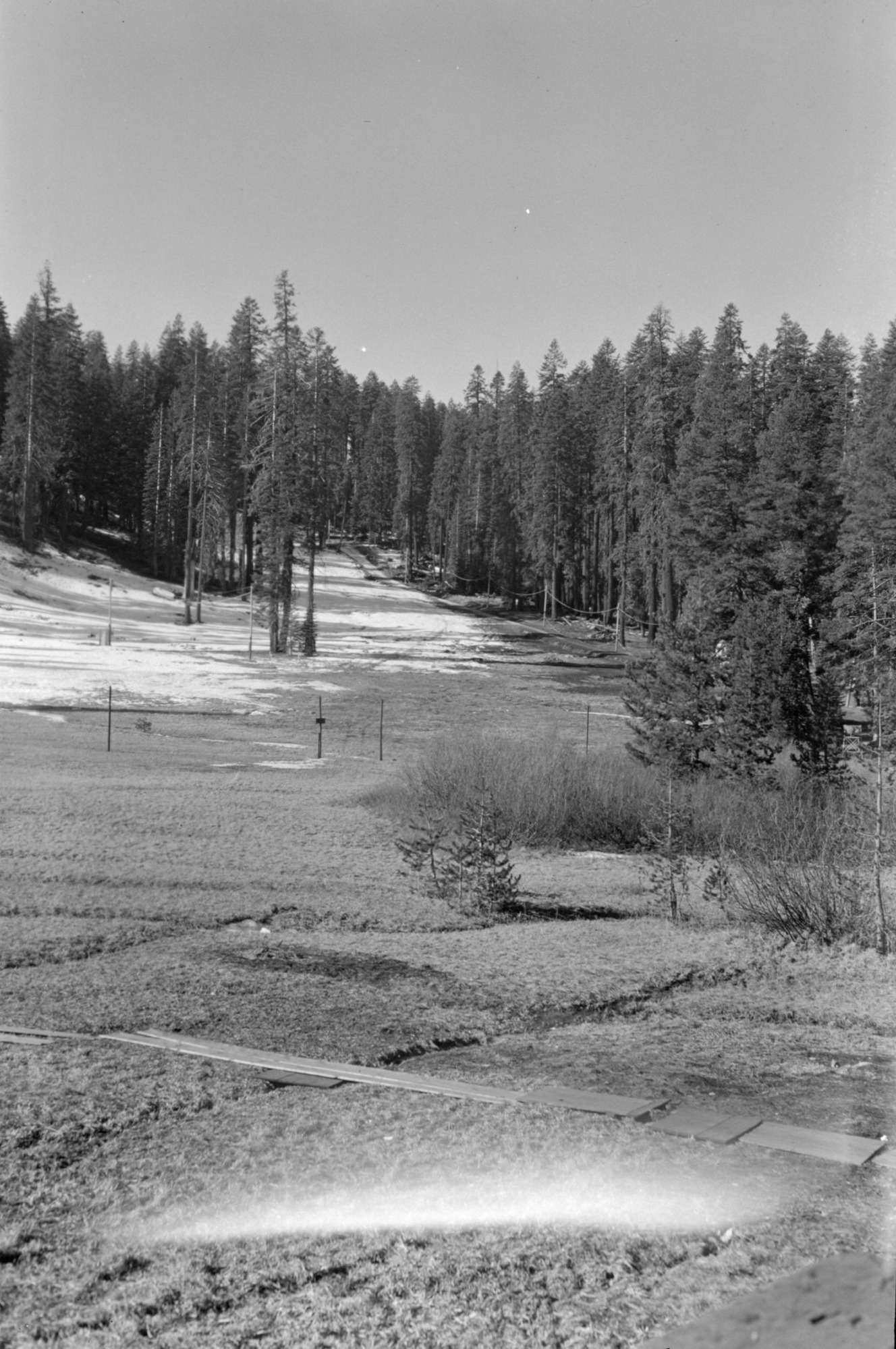 Badger Pass ski house and parking area from the Upski.