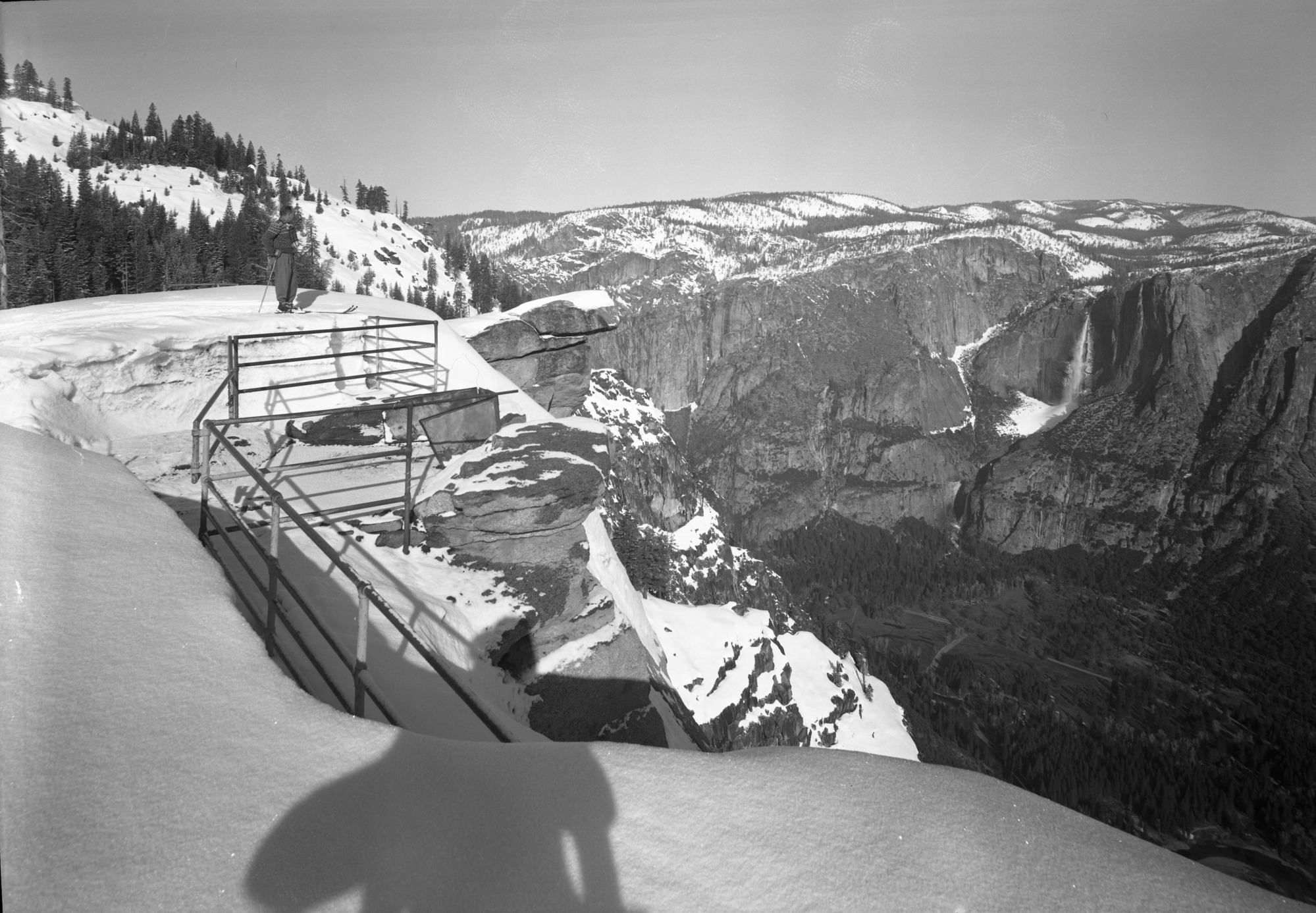 Glacier Point and Yosemite Valley from the Point--wide angle view.