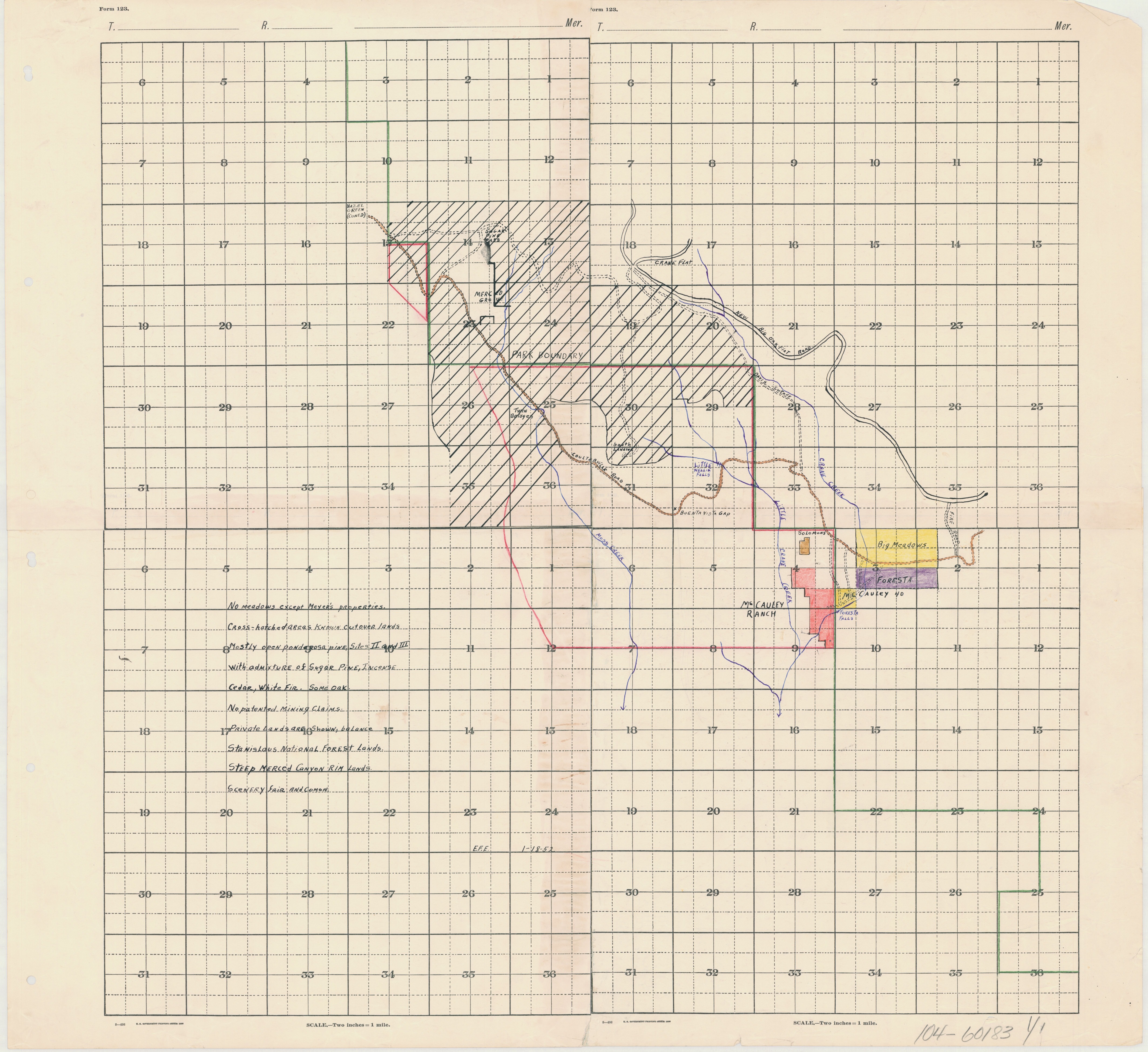 Land Map Showing McCauley Ranch and Stanislaus National Forest Lands