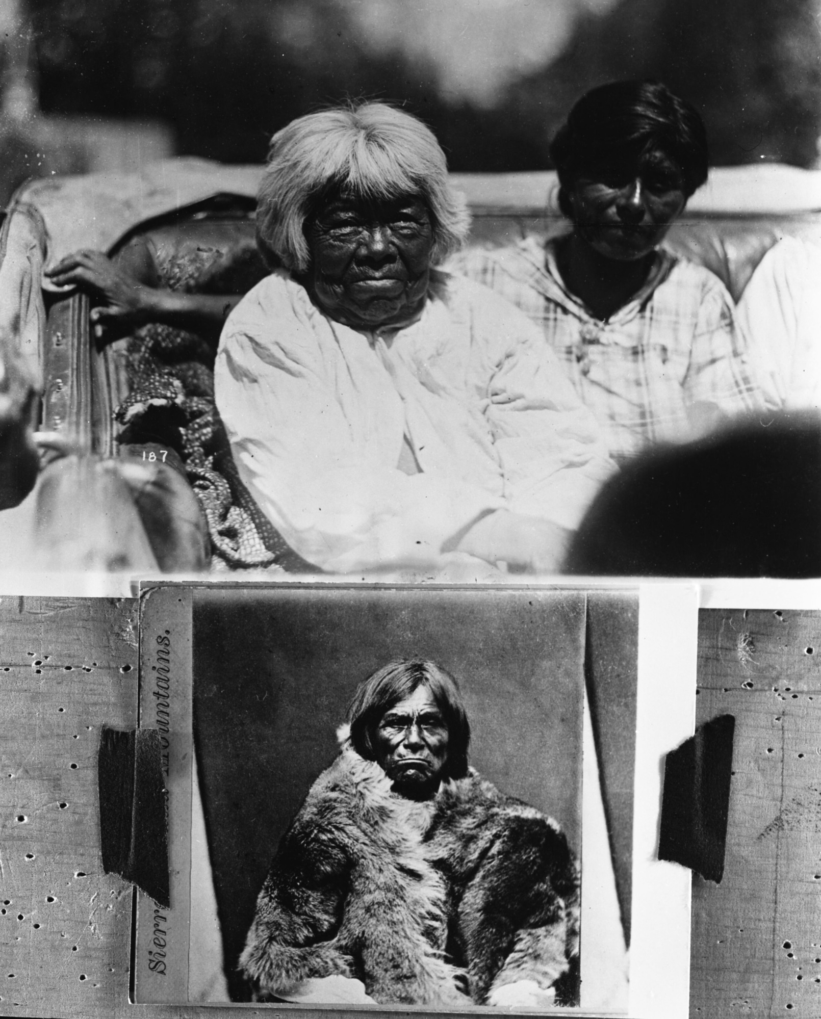 Copy Neg: April 1941 by Ralph H. Anderson. Top print is Lucy & Lena Brown; bottom print unidentified. Originally titled: "Early day types of Yosemite Indians."