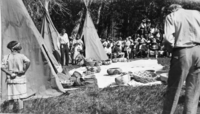 Field Days Yosemite Valley. [Leanna Tom's baskets, Lucy Telles' baskets, Mary Wilson's baskets, Tina Charlie's baskets, Carrie Bethel's baskets and probably Nellie Charlie's baskets identified.]