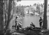 Pausing for lunch on the bank of Buena Vista Lake. Ranger & Mrs. Pat engle, McKown, Hilton, Kittredge and Humphreys.
