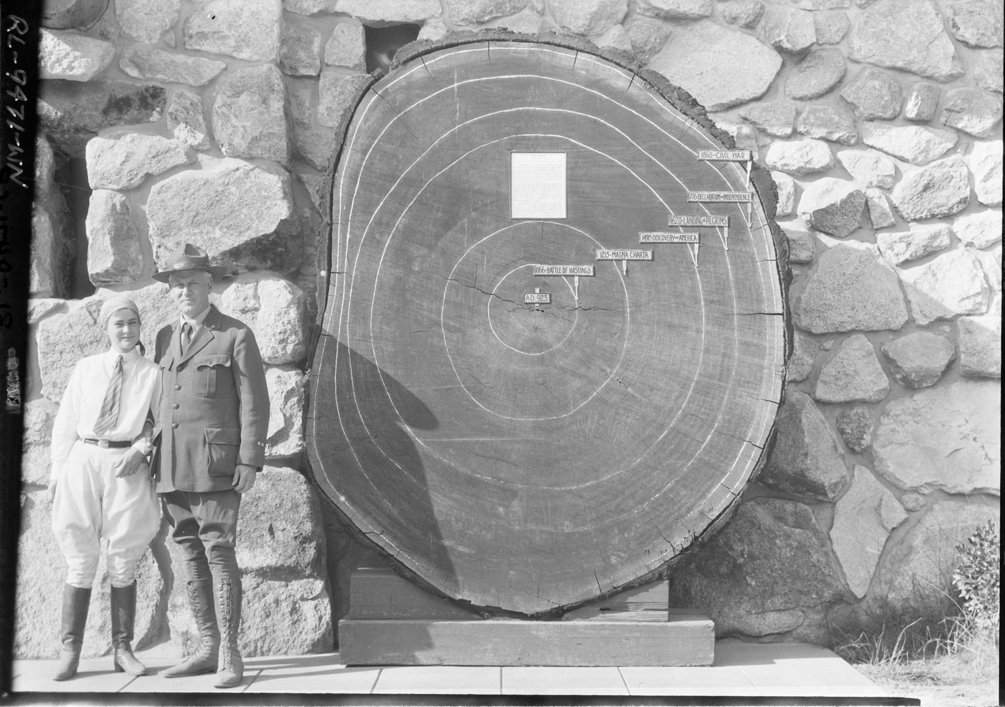 Copy Neg: August 2003, Leroy Radanovich. Stephen Mather & daughter Betty on last visit to Yosemite. In front of the Yosemite Museum.