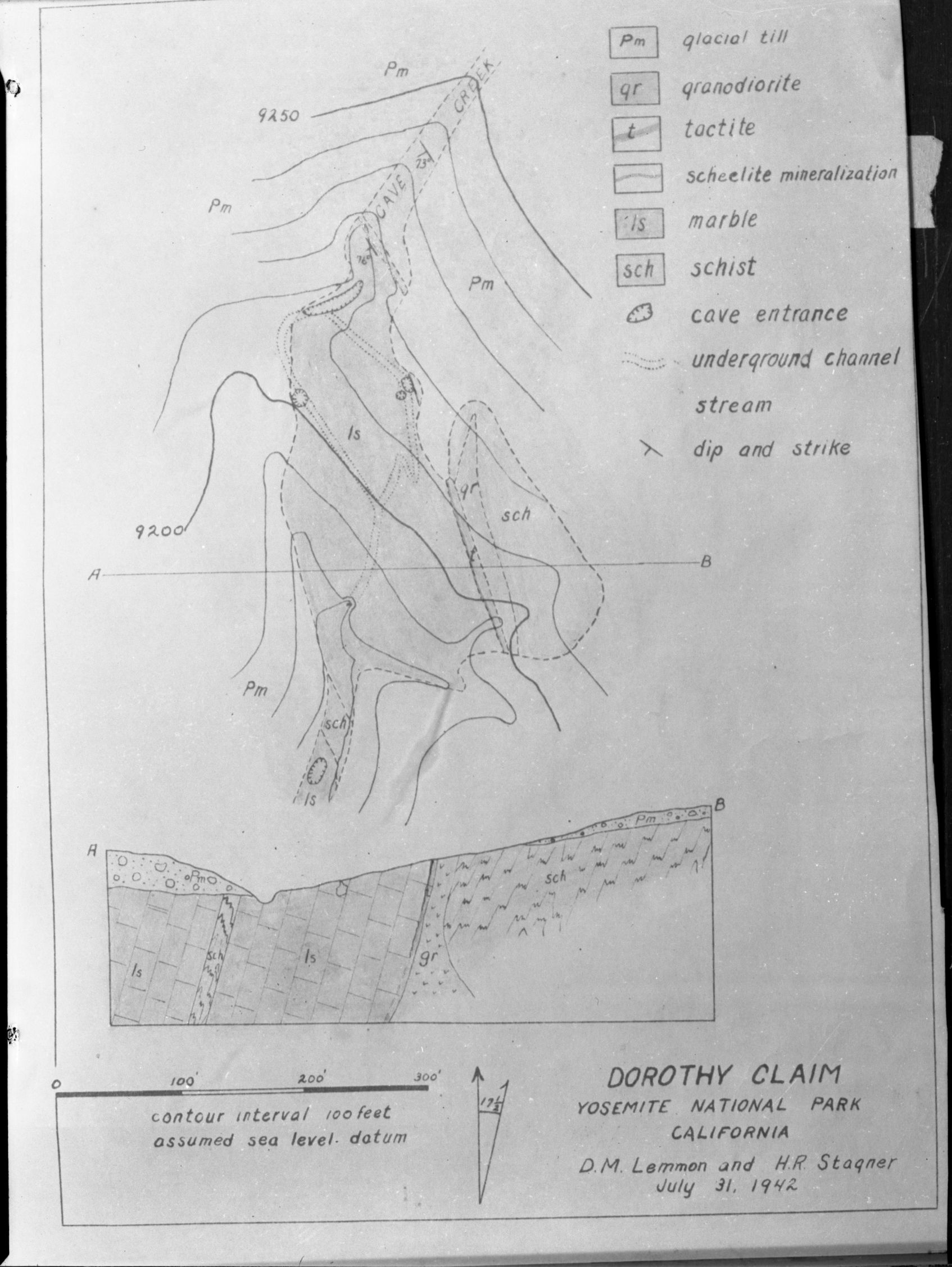 Map of sheelite claim near Dorothy Lake.
